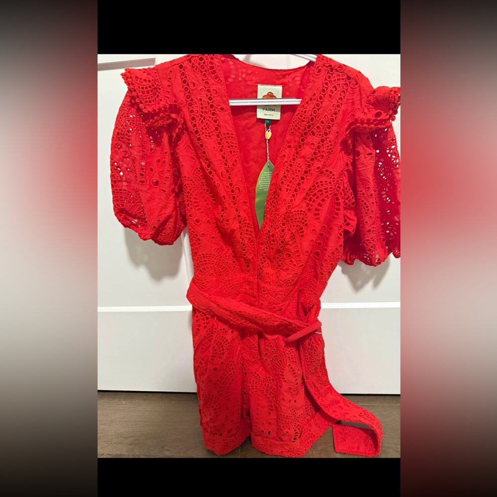 FARM Rio Red Eyelet Jumpsuit